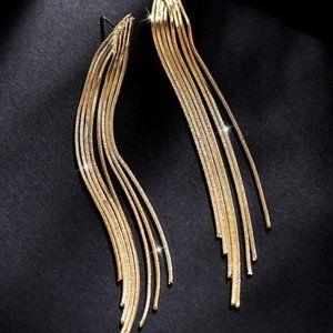 14k Gold Elegant Long Chain Earrings Sterling Silver